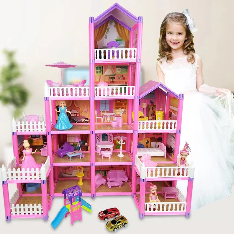 5-level Large Dreamhouse Doll House Princess Villa Mansion Castle Toy Set with Dolls & Furniture - Image 2