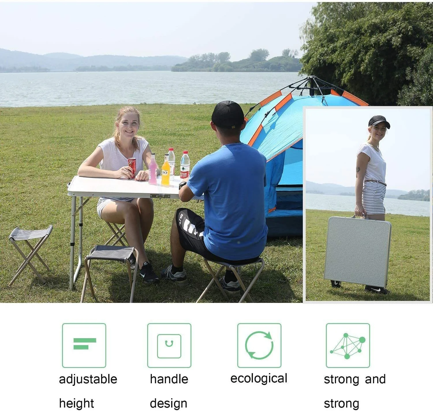 5-Piece Outdoor Camp Setting Folding Table & Chairs Set  (White) - Image 5