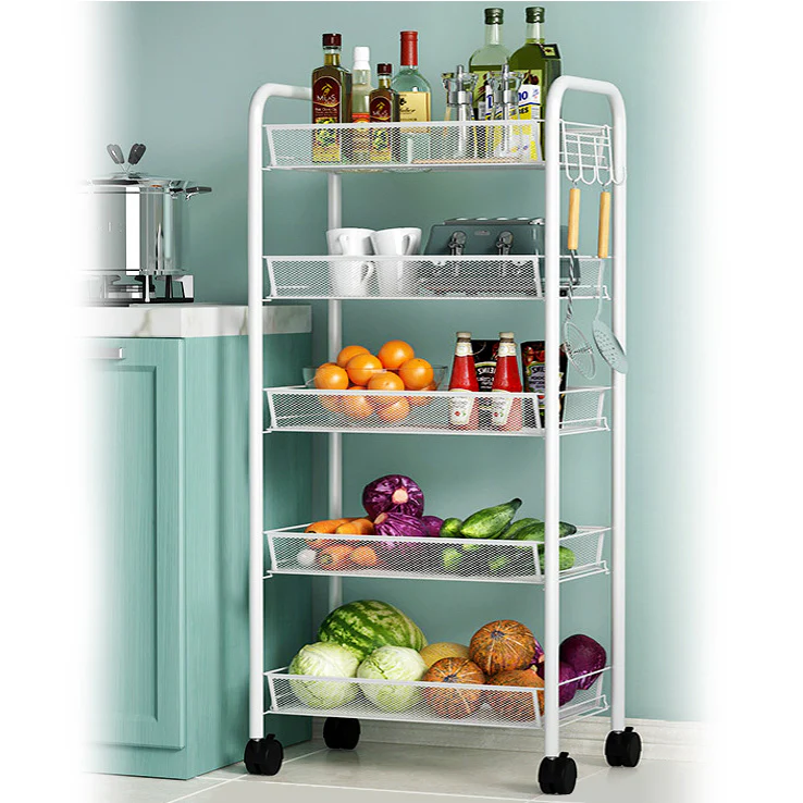 5 Tier Large Steel Multipurpose Storage Shelf Utility Cart Kitchen Trolley (White) - Image 10