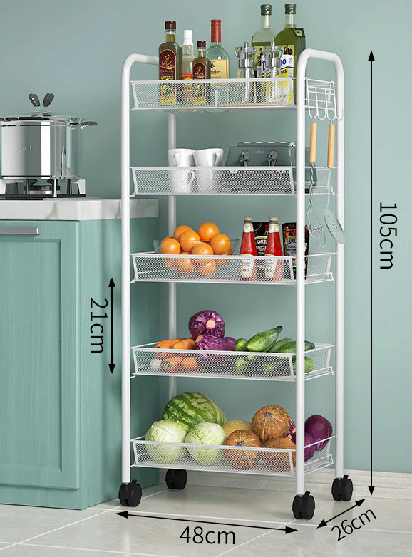 5 Tier Large Steel Multipurpose Storage Shelf Utility Cart Kitchen Trolley (White) - Image 8