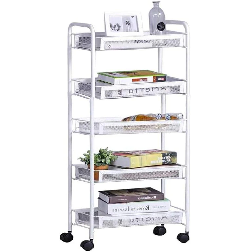 5 Tier Large Steel Multipurpose Storage Shelf Utility Cart Kitchen Trolley (White) - Image 9