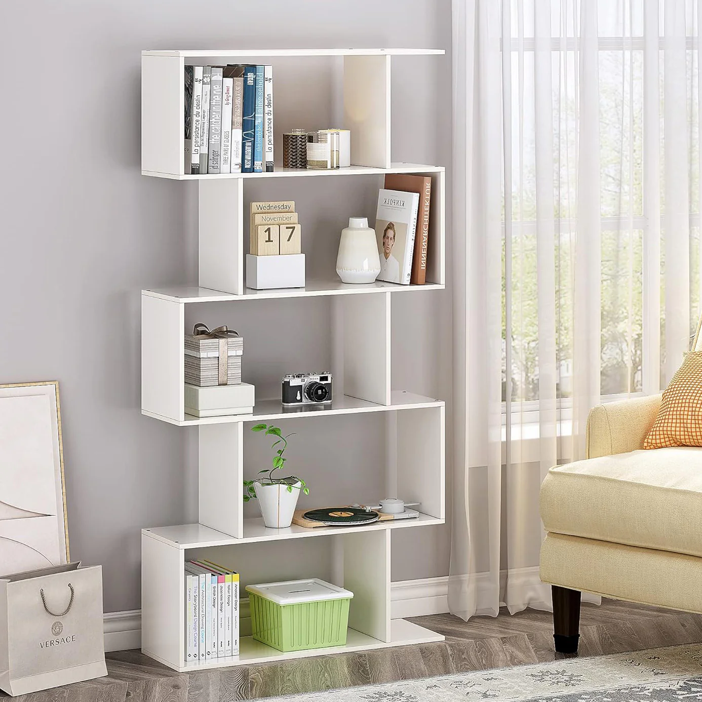 5 Tier Lumina Modern Display Bookshelf Storage Bookcase Shelves (White)