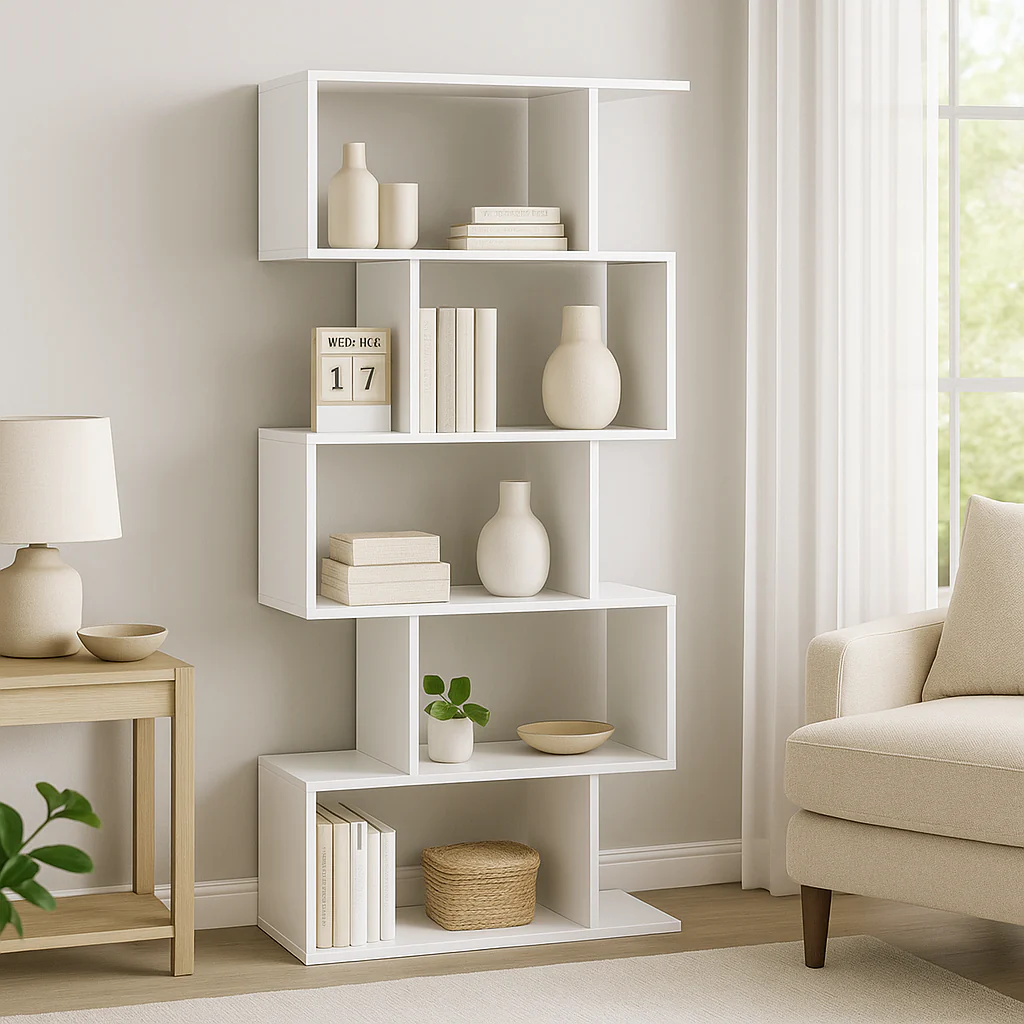 5 Tier Lumina Modern Display Bookshelf Storage Bookcase Shelves (White) - Image 10