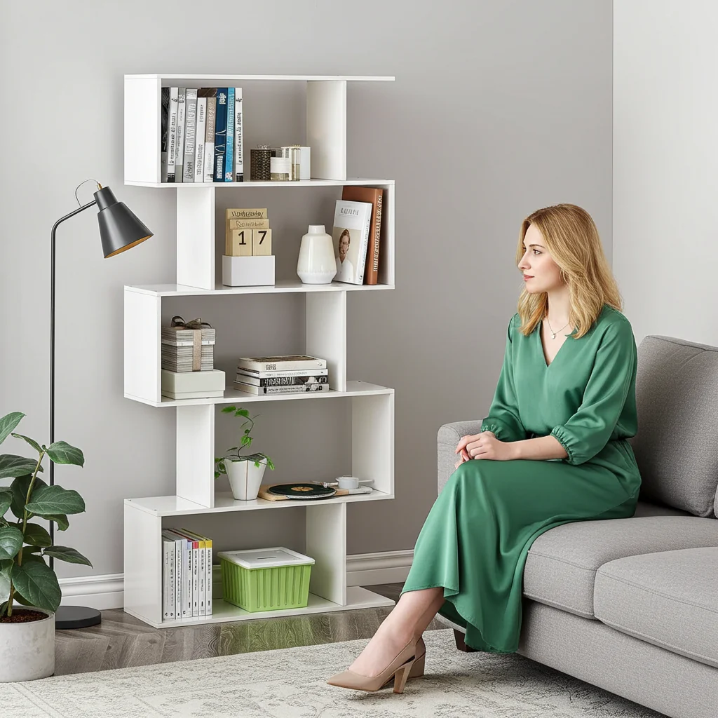 5 Tier Lumina Modern Display Bookshelf Storage Bookcase Shelves (White) - Image 14