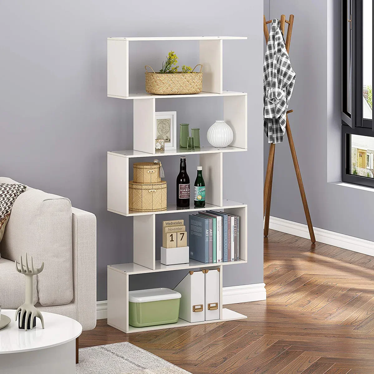 5 Tier Lumina Modern Display Bookshelf Storage Bookcase Shelves (White) - Image 15