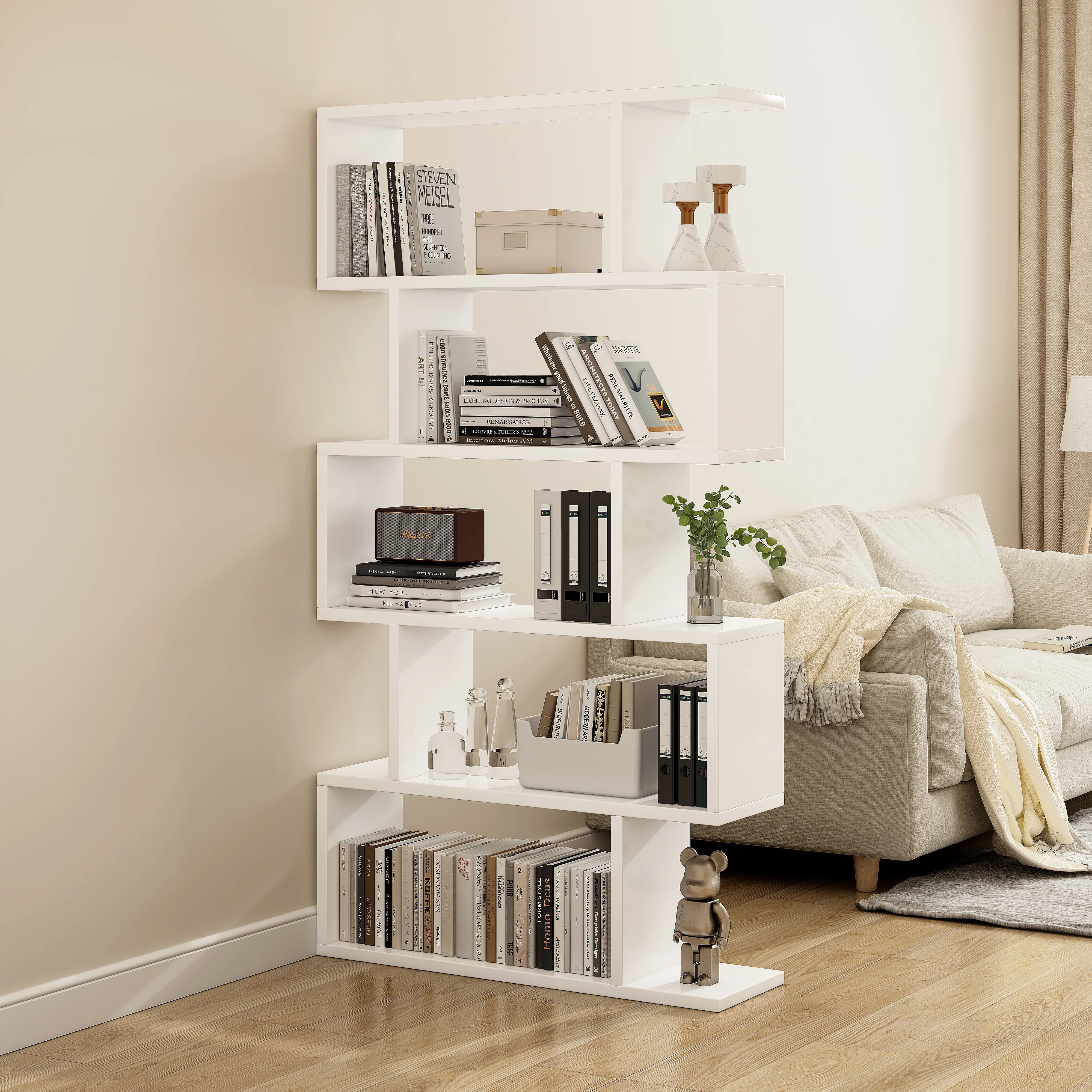 5 Tier Lumina Modern Display Bookshelf Storage Bookcase Shelves (White) - Image 21