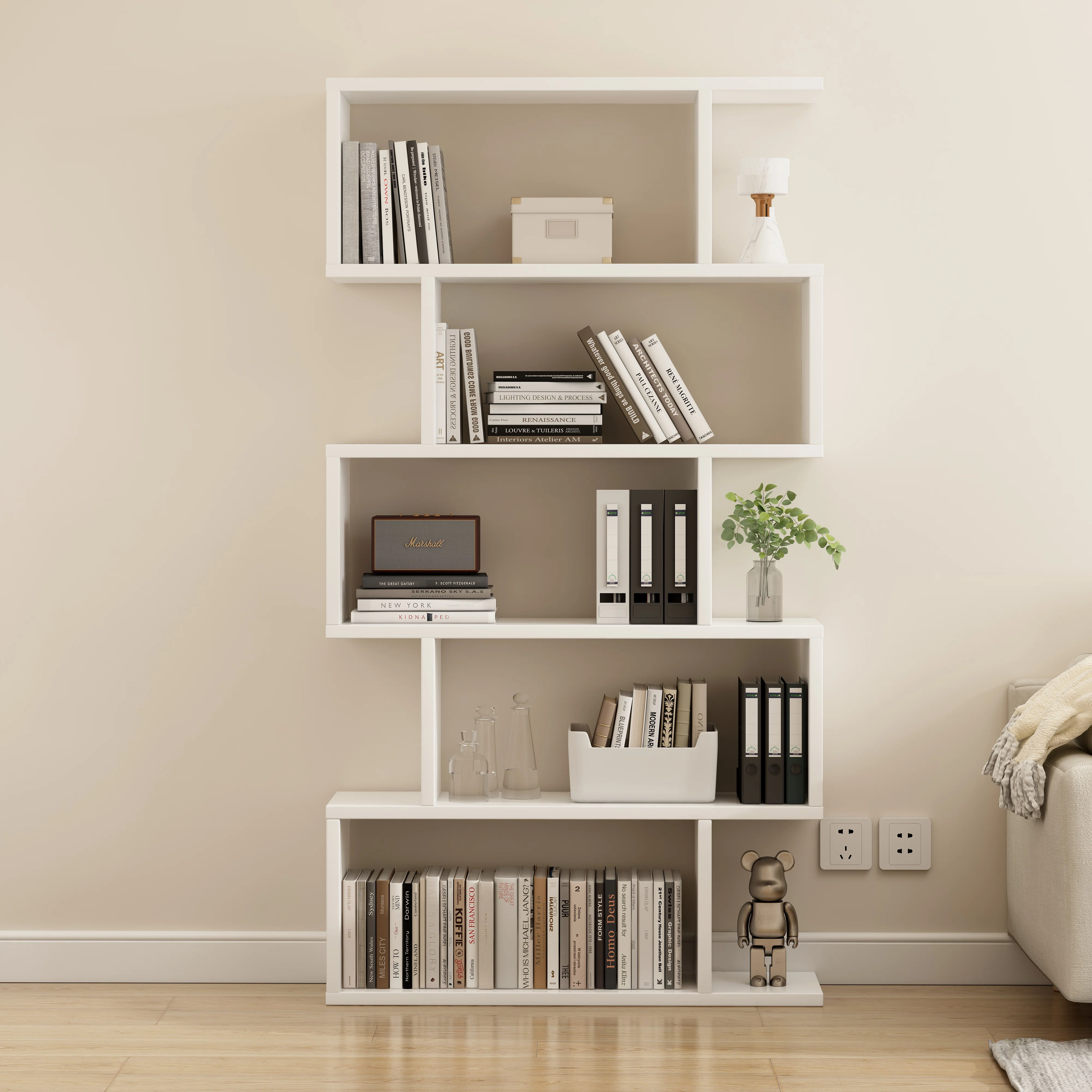 5 Tier Lumina Modern Display Bookshelf Storage Bookcase Shelves (White) - Image 24