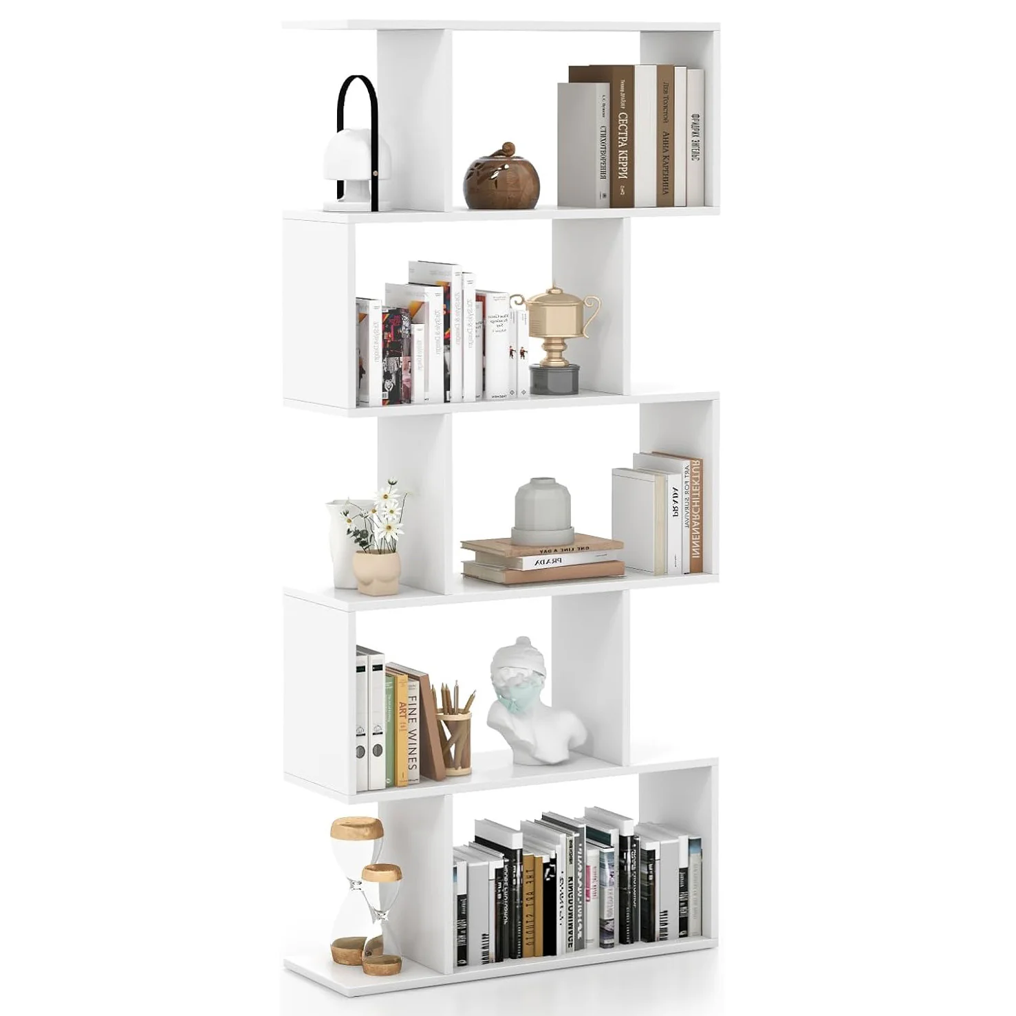 5 Tier Lumina Modern Display Bookshelf Storage Bookcase Shelves (White) - Image 28