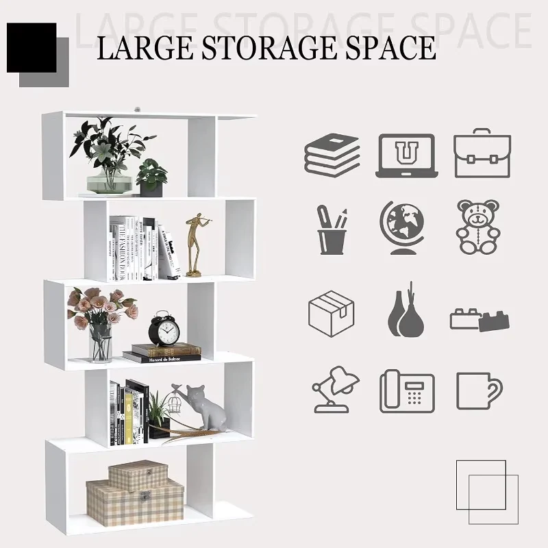 5 Tier Lumina Modern Display Bookshelf Storage Bookcase Shelves (White) - Image 29