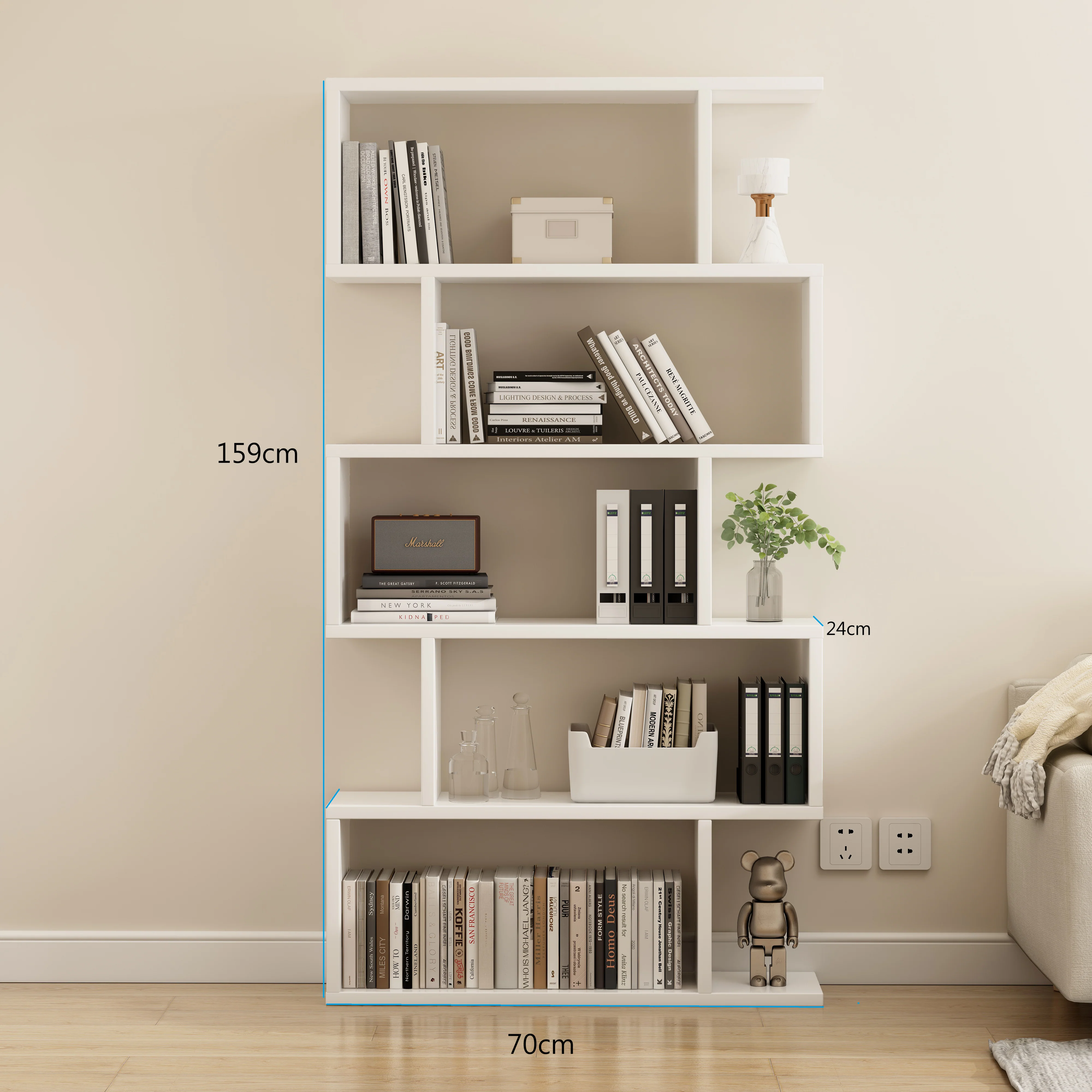 5 Tier Lumina Modern Display Bookshelf Storage Bookcase Shelves (White) - Image 30