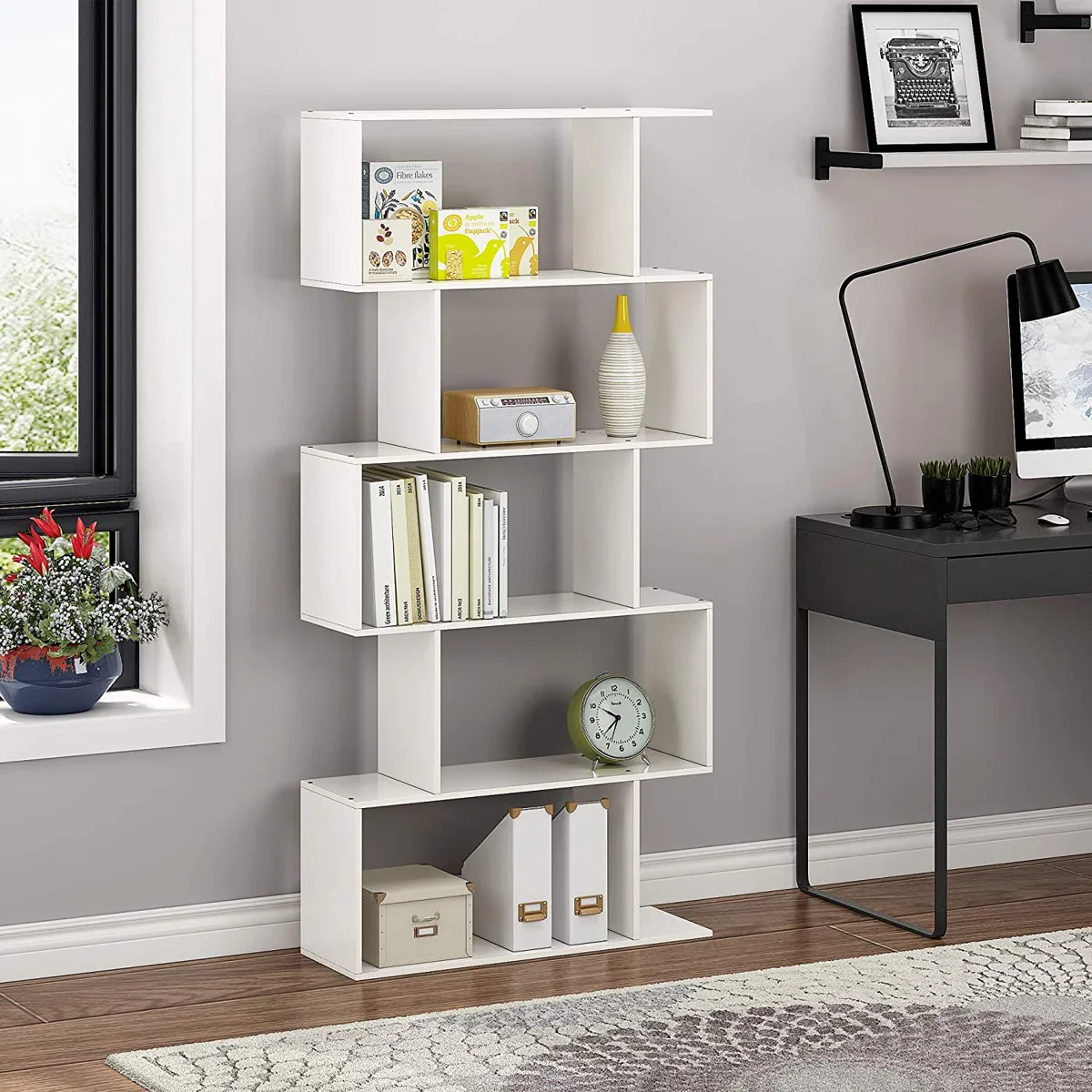 5 Tier Lumina Modern Display Bookshelf Storage Bookcase Shelves (White) - Image 4