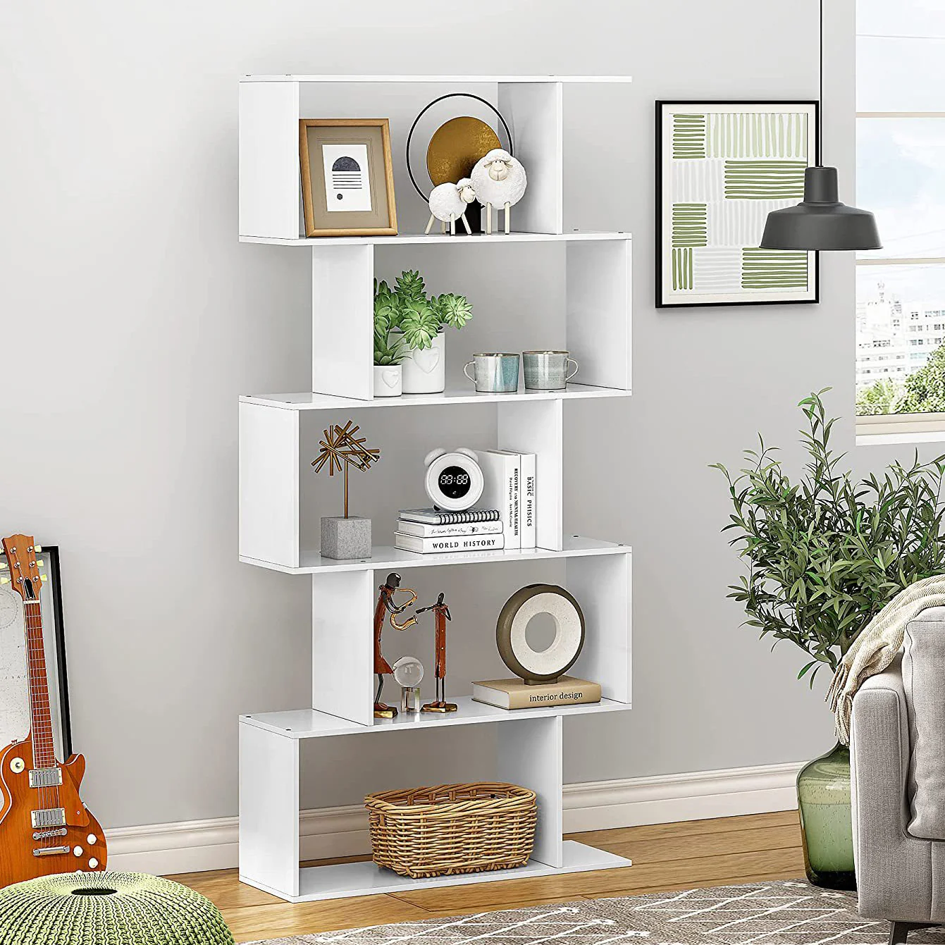 5 Tier Lumina Modern Display Bookshelf Storage Bookcase Shelves (White) - Image 9