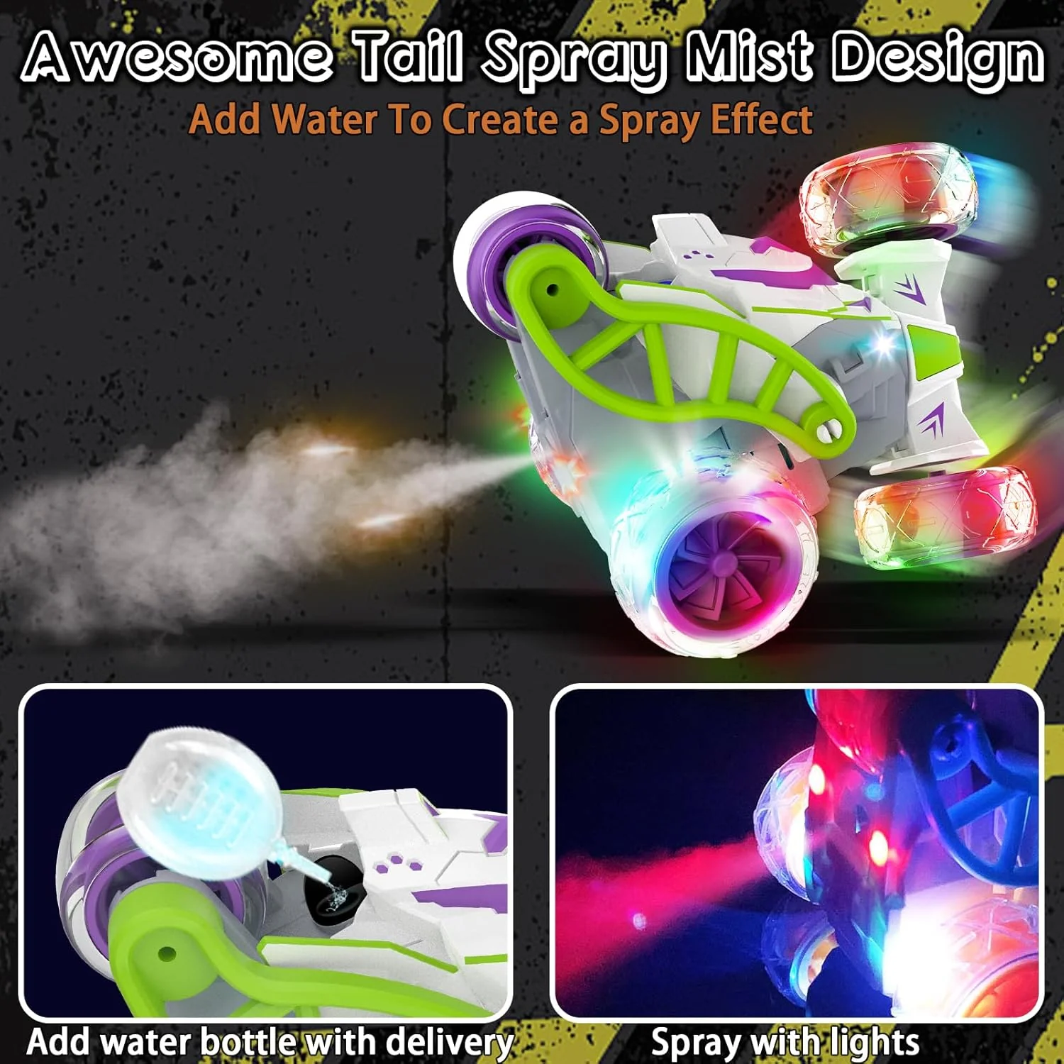 5 Wheels RC Extreme Twist Mist Mini Remote Control Stunt Car (Purple & Green) - Image 10