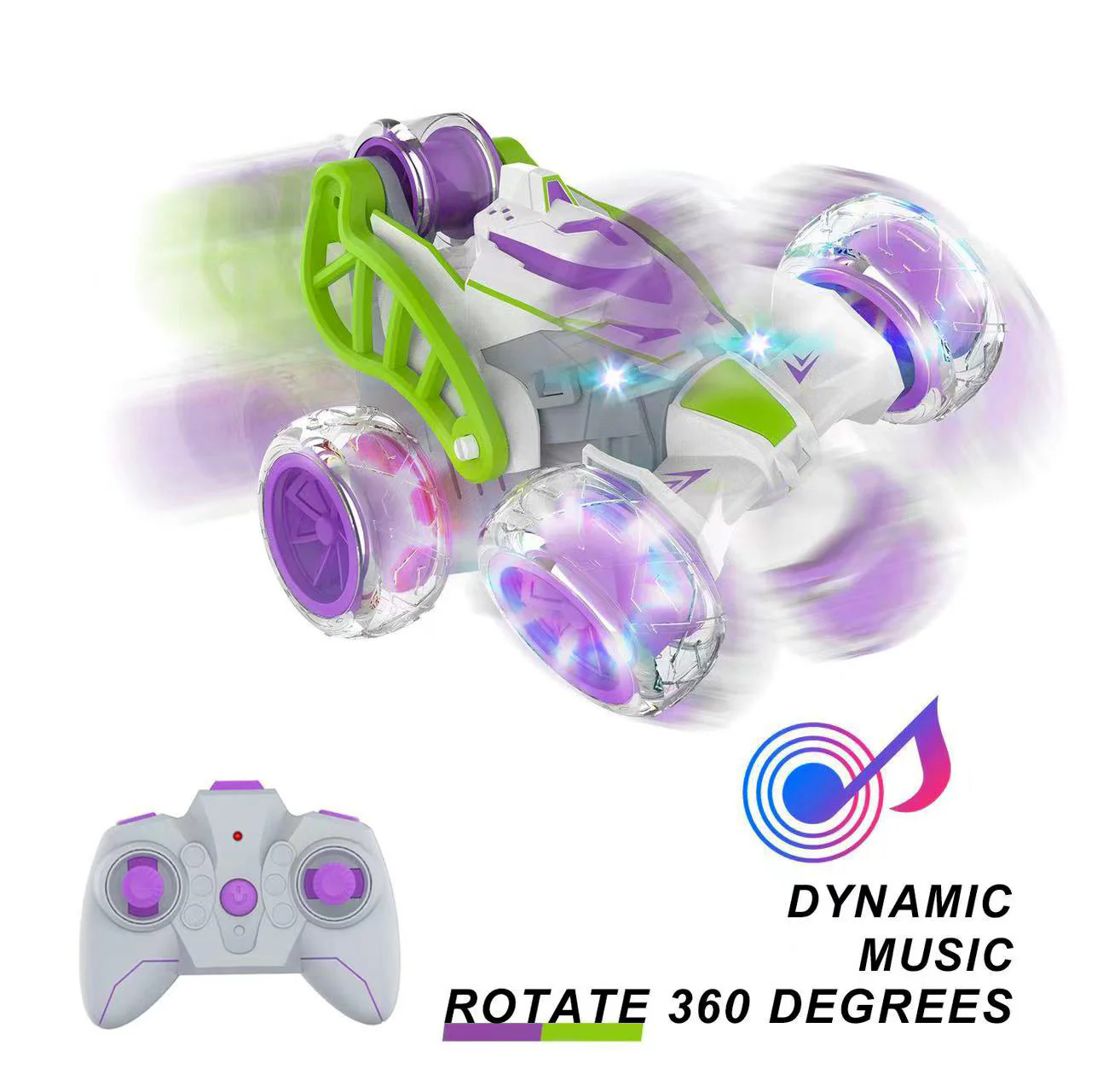 5 Wheels RC Extreme Twist Mist Mini Remote Control Stunt Car (Purple & Green) - Image 15