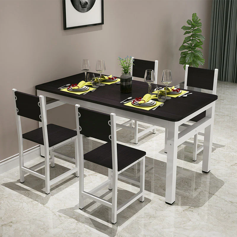 5 x Piece Set Bliss Large Wood & Steel Dining Table Chairs (Black & White) - Image 10