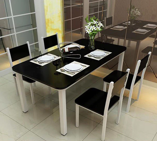 5 x Piece Set Bliss Large Wood & Steel Dining Table Chairs (Black & White) - Image 2