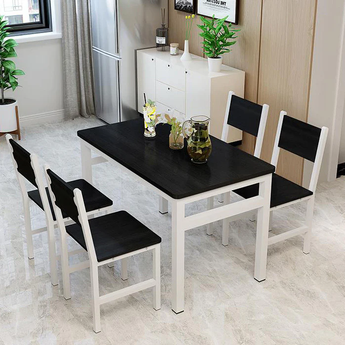 5 x Piece Set Bliss Large Wood & Steel Dining Table Chairs (Black & White) - Image 4