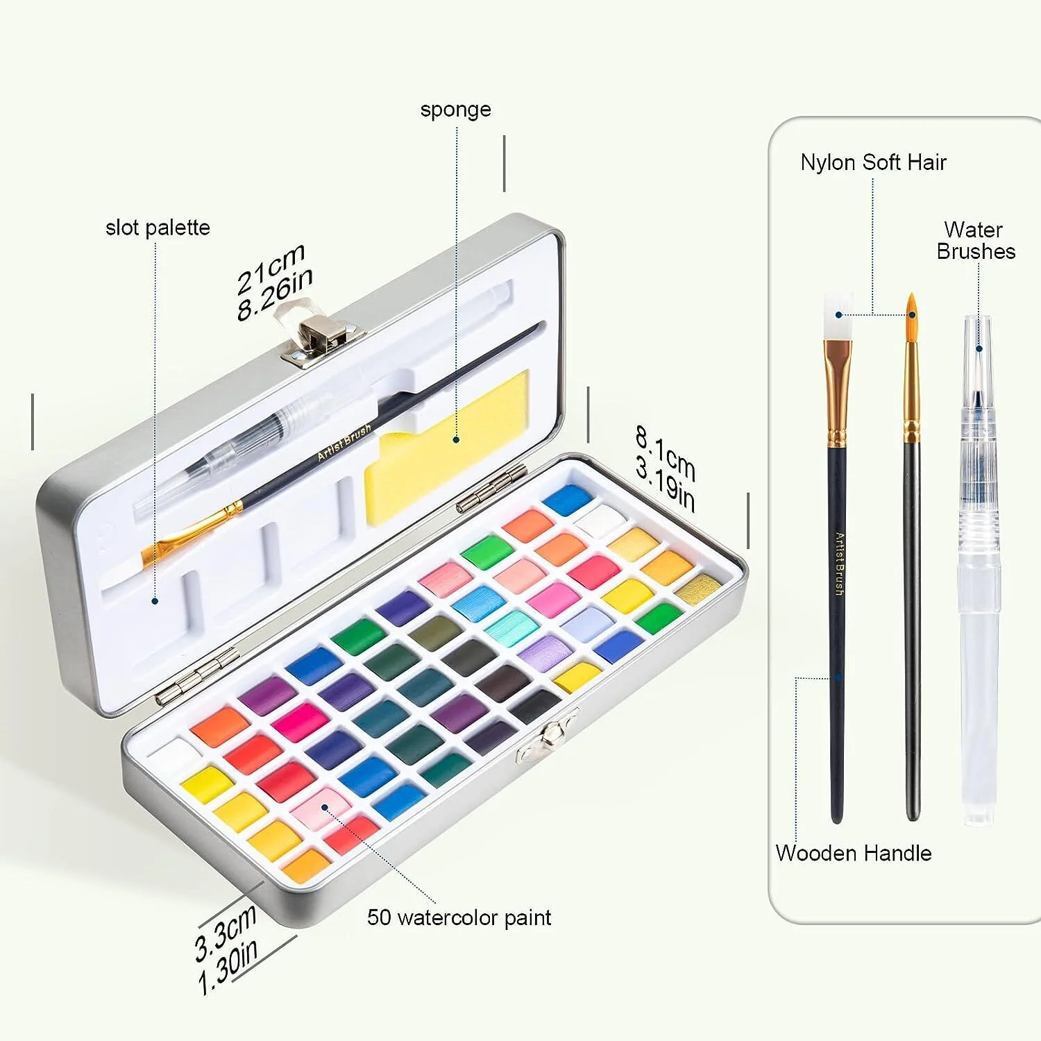 50 Colours Solid Watercolor Paint Palette Brush Set Drawing Portable Art Painting Supplies Kit - Image 11