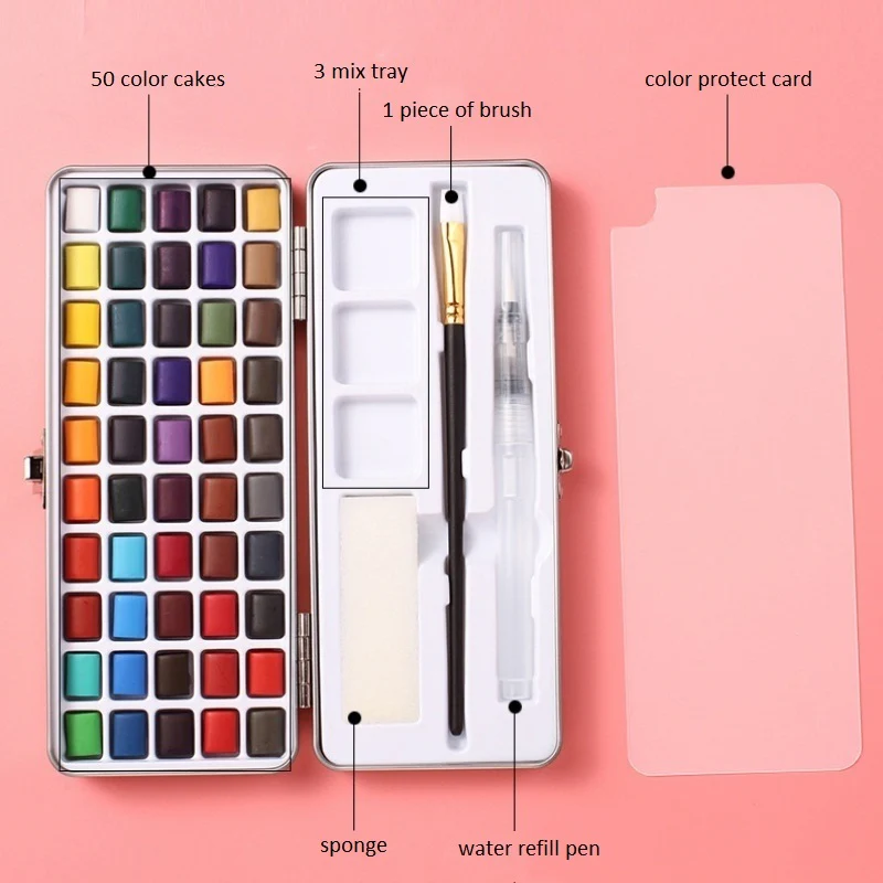 50 Colours Solid Watercolor Paint Palette Brush Set Drawing Portable Art Painting Supplies Kit - Image 12
