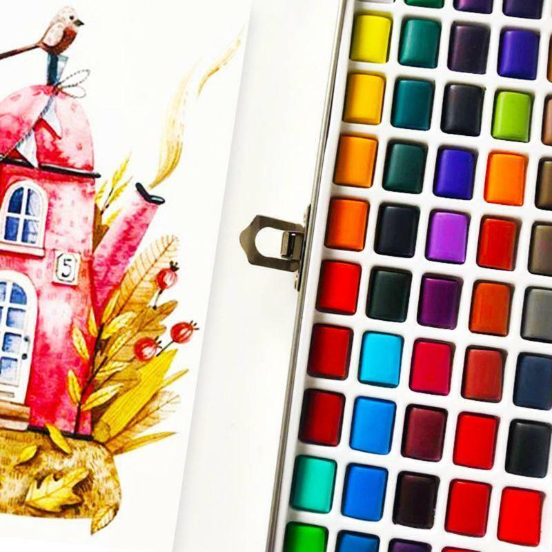 50 Colours Solid Watercolor Paint Palette Brush Set Drawing Portable Art Painting Supplies Kit - Image 13