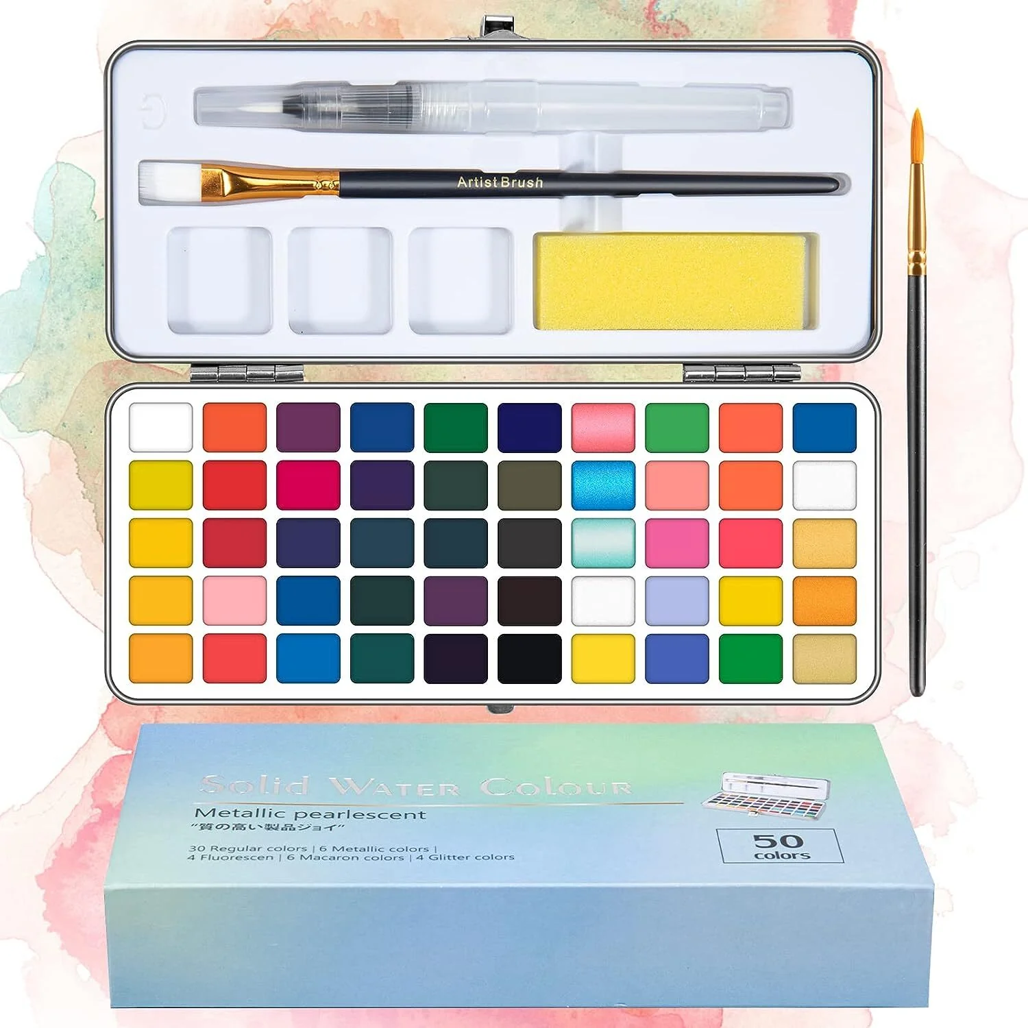 50 Colours Solid Watercolor Paint Palette Brush Set Drawing Portable Art Painting Supplies Kit - Image 17