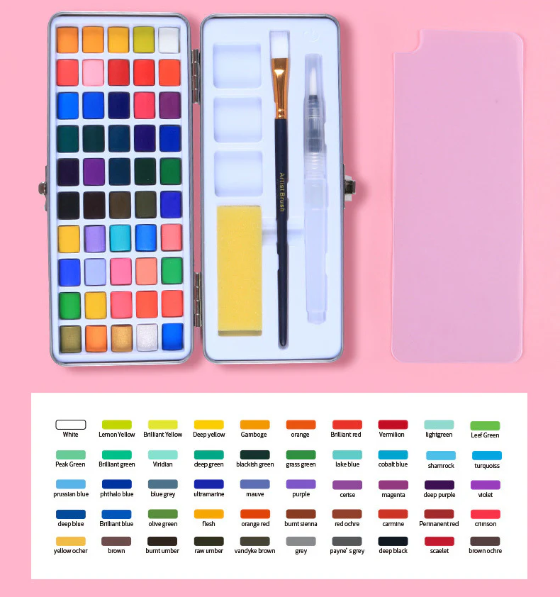 50 Colours Solid Watercolor Paint Palette Brush Set Drawing Portable Art Painting Supplies Kit - Image 3
