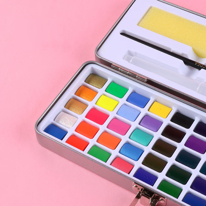50 Colours Solid Watercolor Paint Palette Brush Set Drawing Portable Art Painting Supplies Kit - Image 4