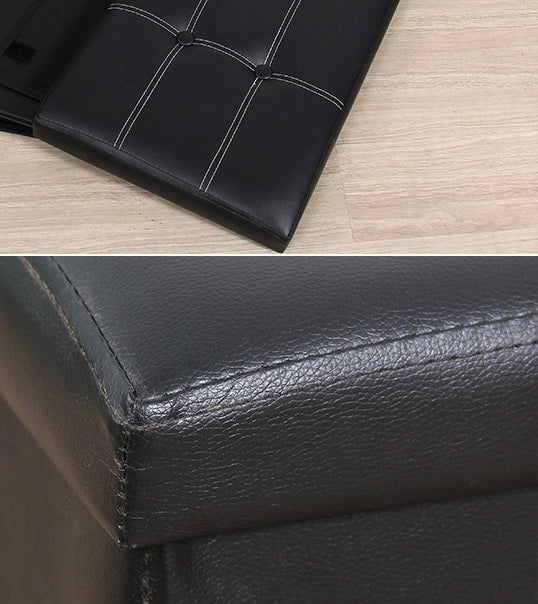 50L PU Leather Ottoman Foldable Storage Stool (Black) - Image 4