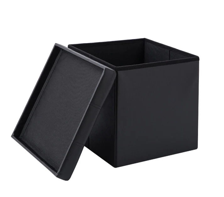 50L PU Leather Ottoman Foldable Storage Stool (Black) - Image 5