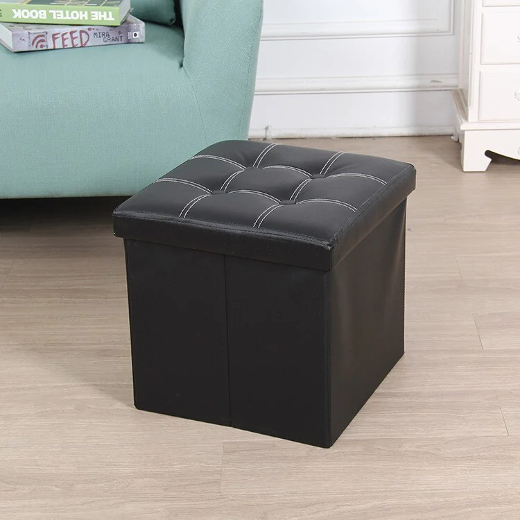 50L PU Leather Ottoman Foldable Storage Stool (Black) - Image 7