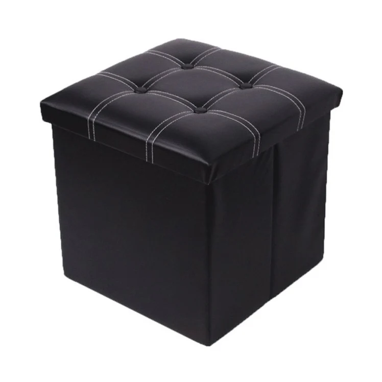 50L PU Leather Ottoman Foldable Storage Stool (Black) - Image 9