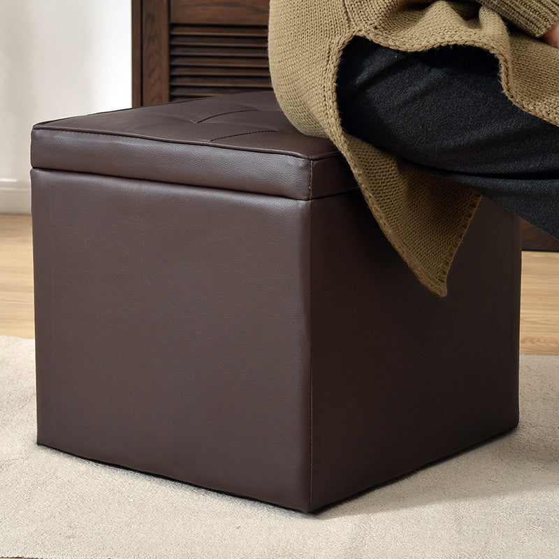 50L PU Leather Ottoman Foldable Storage Stool (Dark Brown) - Image 2