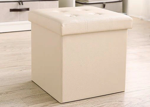 50L PU Leather Ottoman Foldable Storage Stool (Beige) - Image 2