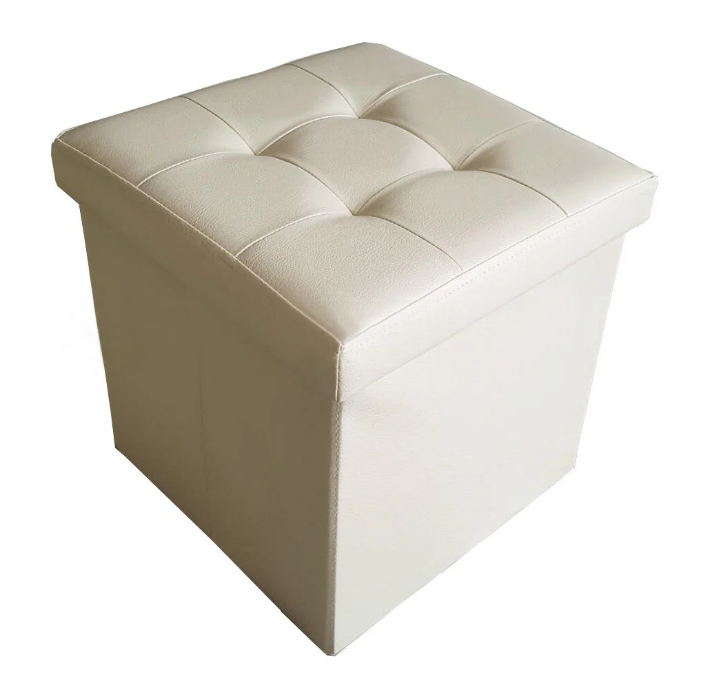 50L PU Leather Ottoman Foldable Storage Stool (Beige) - Image 4