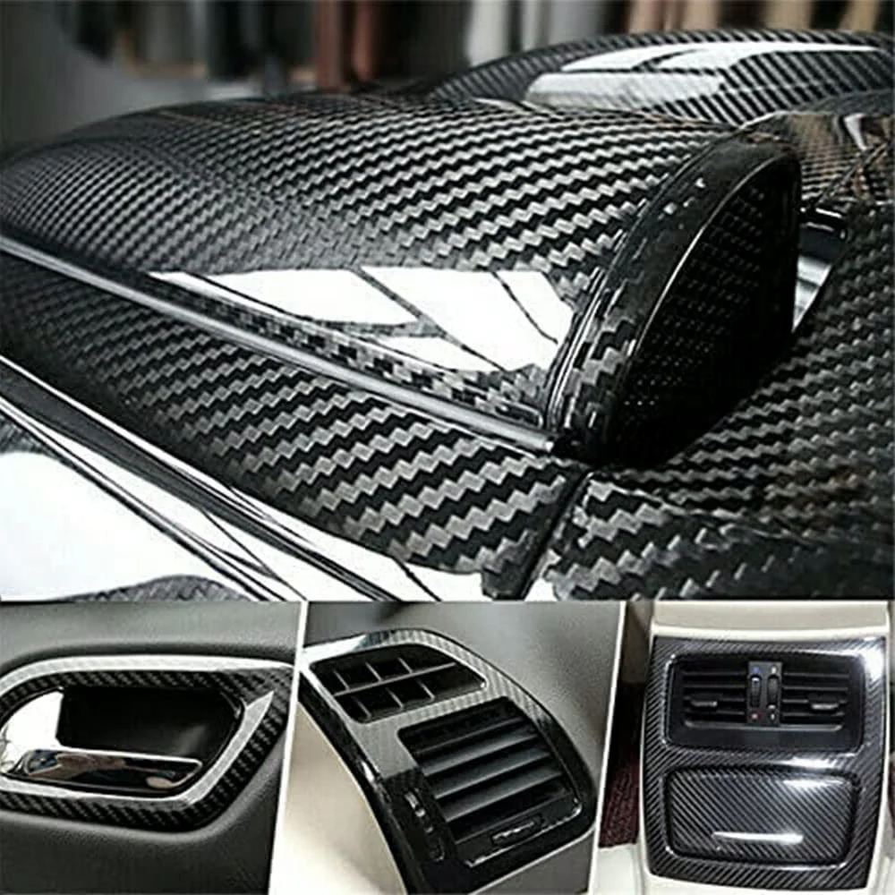 5D High Gloss Black Carbon Fibre Wrap Vinyl Roll Automotive Car DIY Film 152cm x 50cm - Image 3