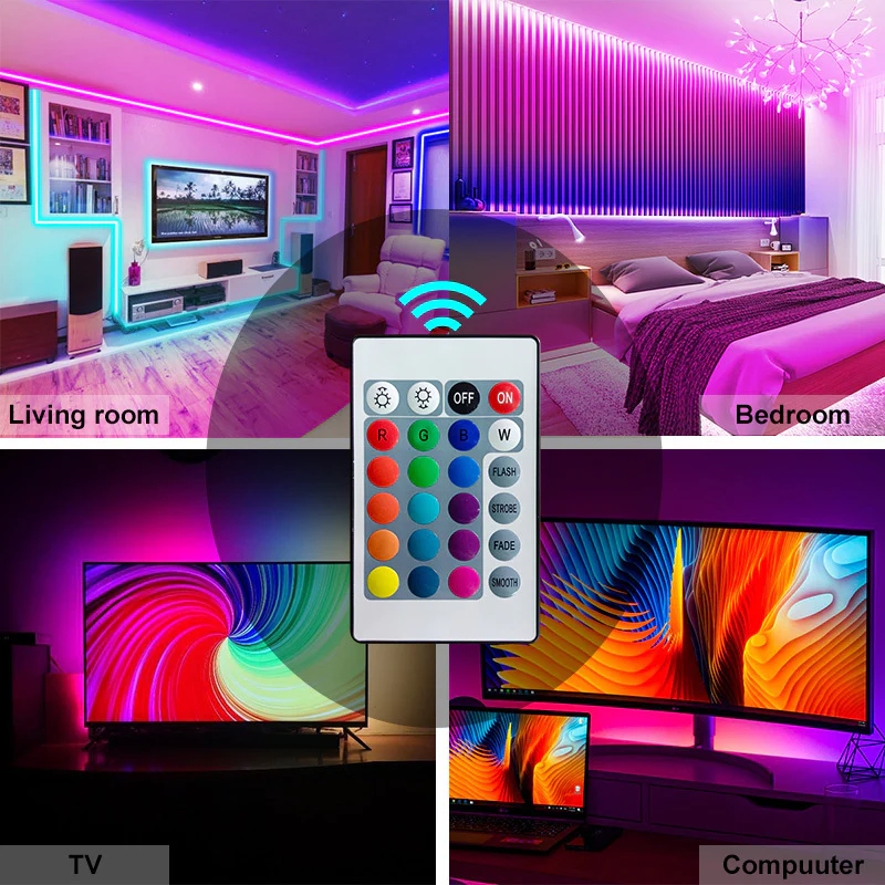 5M RGB LED Light Strip Colour-changing USB Lights with IR Remote - Image 2