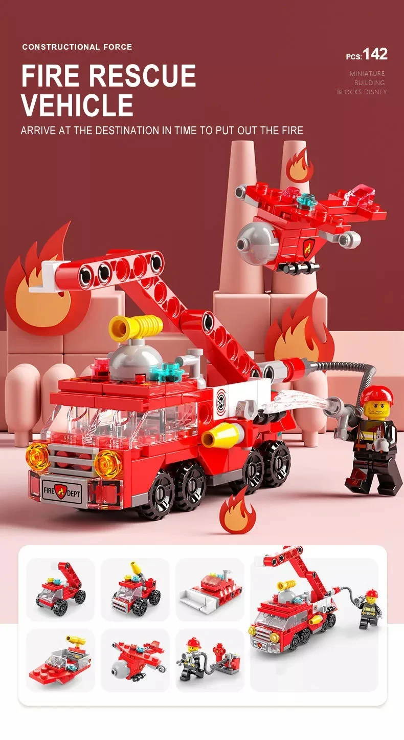 6 In 1 City Fire Truck Building Blocks 142 Compatible Bricks Kit Toy Set - Image 9
