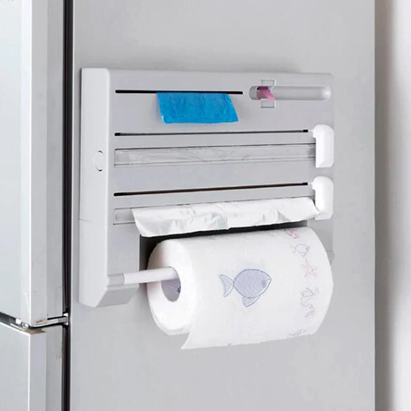 6 in 1 Kitchen Roll Dispenser Wall Holder Foil Film Paper Cutter Organiser Rack - Image 12