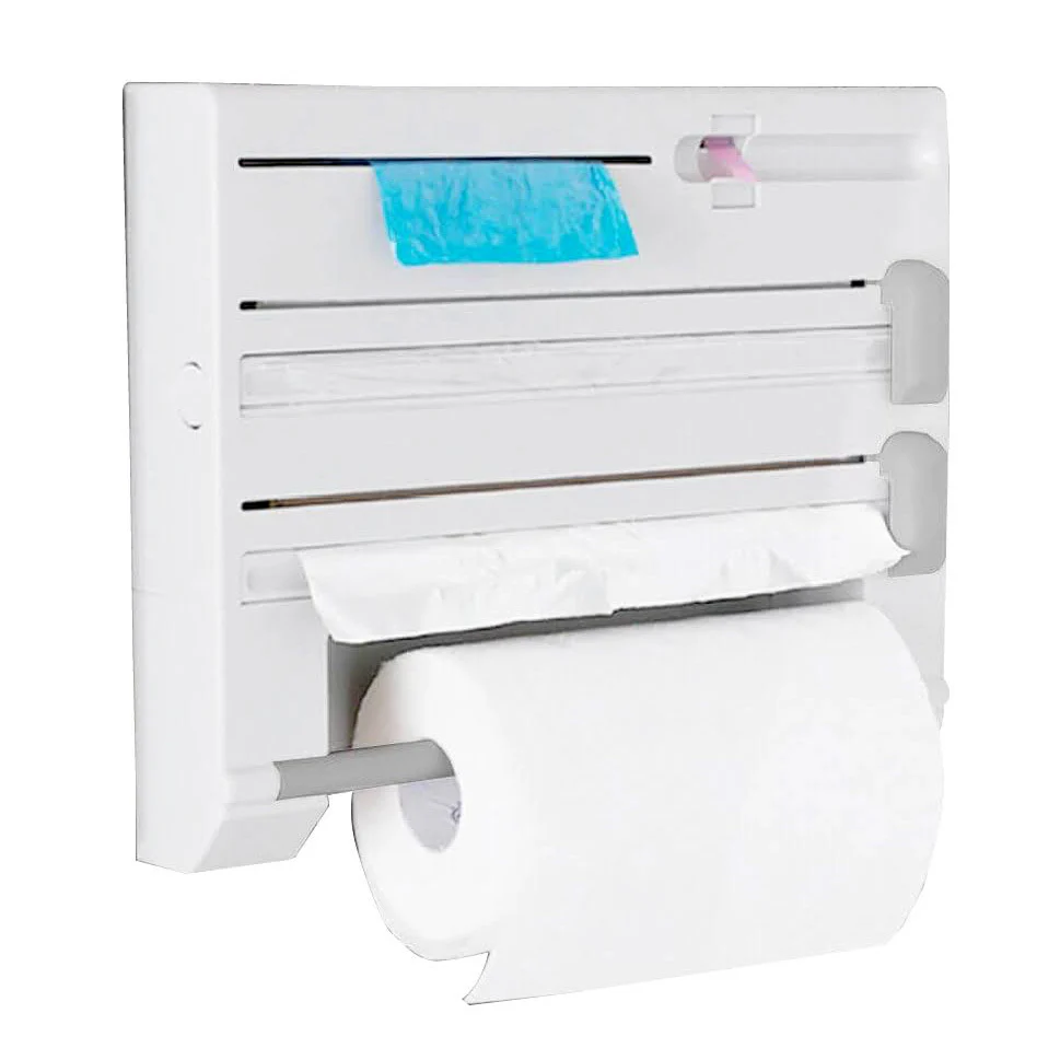 6 in 1 Kitchen Roll Dispenser Wall Holder Foil Film Paper Cutter Organiser Rack - Image 14