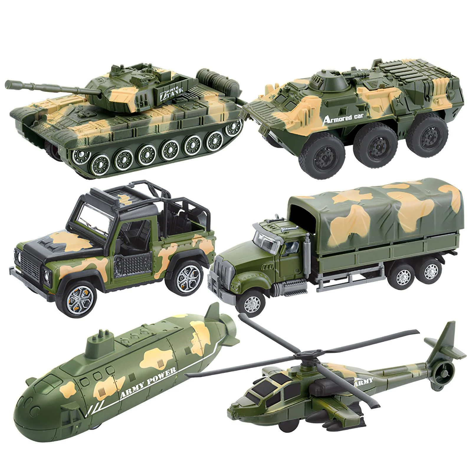 6 PCS Military Toy Set Army Vehicles Cars Helicopter Submarine Set Metal Toys - Image 15