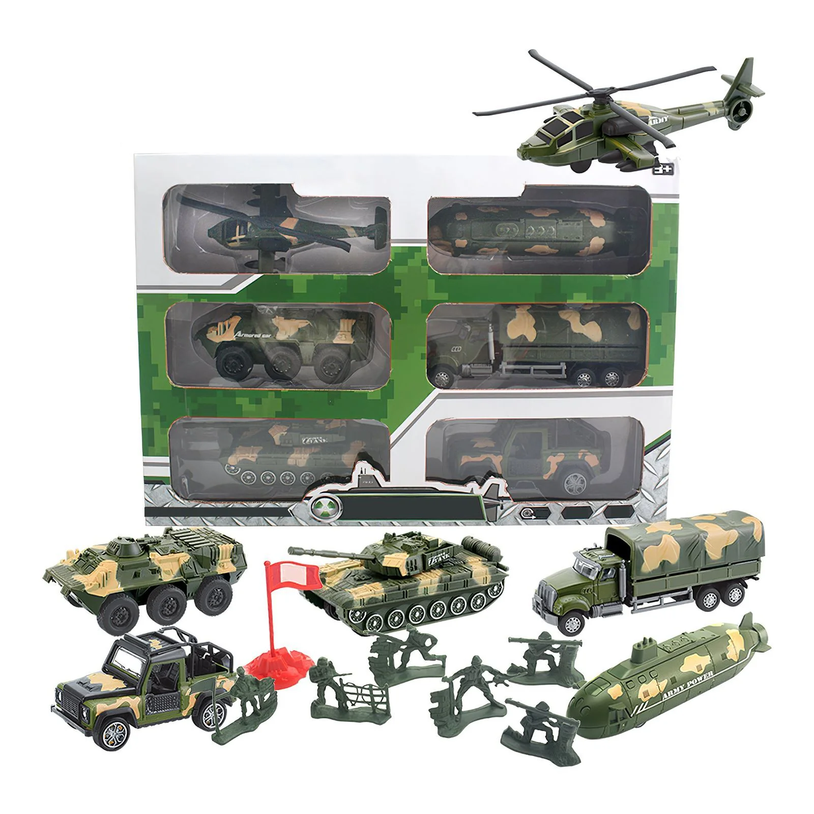6 PCS Military Toy Set Army Vehicles Cars Helicopter Submarine Set Metal Toys - Image 2