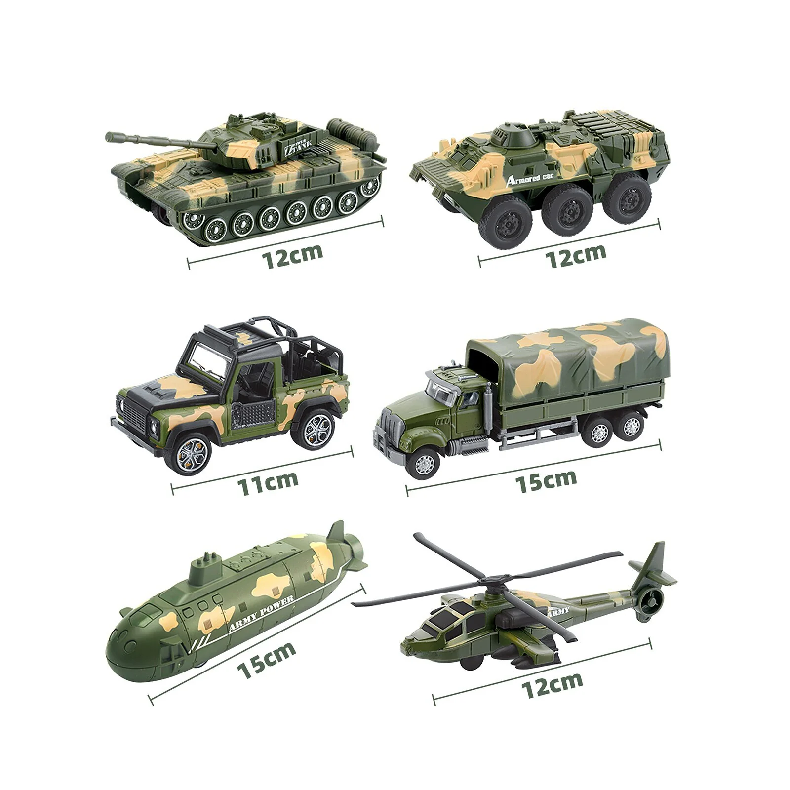 6 PCS Military Toy Set Army Vehicles Cars Helicopter Submarine Set Metal Toys - Image 3