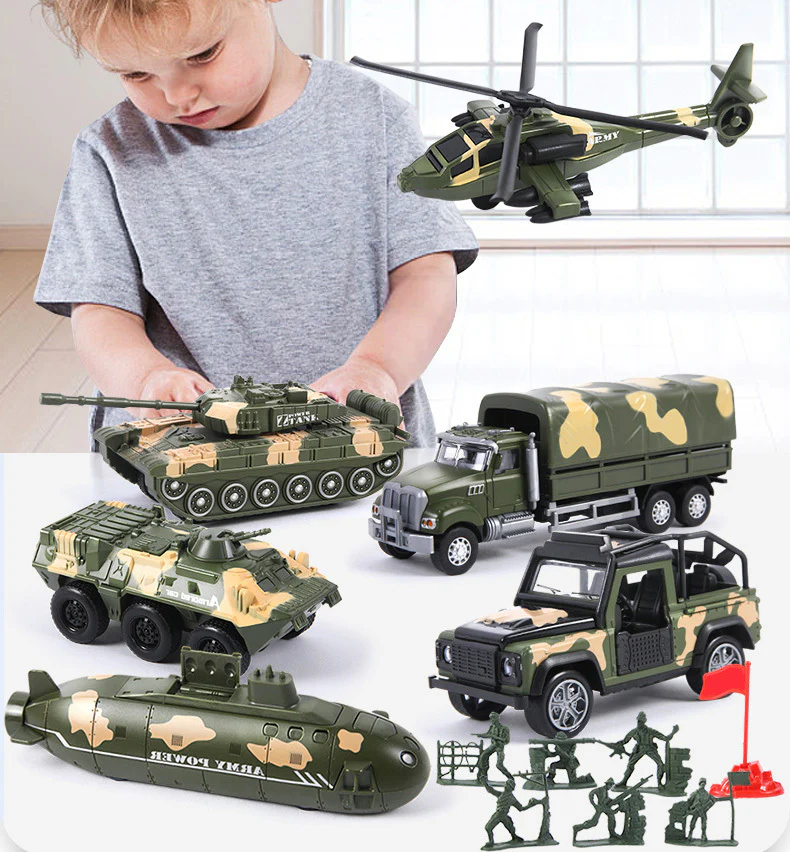 6 PCS Military Toy Set Army Vehicles Cars Helicopter Submarine Set Metal Toys - Image 5