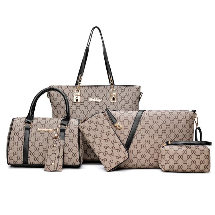 6 Pieces Designer Handbag Set Tote Shoulder Bag Clutch Purse Coin Wallet - Image 12