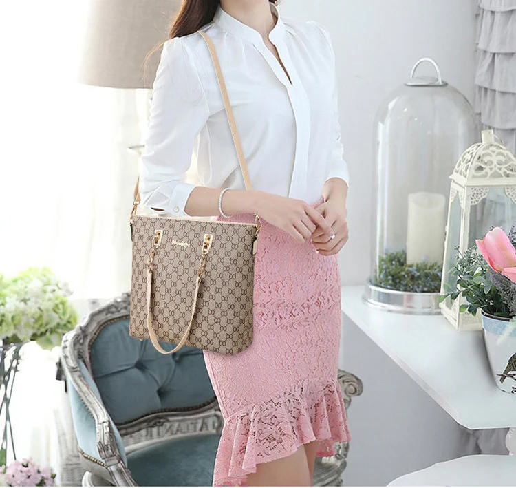 6 Pieces Designer Handbag Set Tote Shoulder Bag Clutch Purse Coin Wallet - Image 5