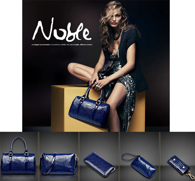 6 Pieces Leather Handbag Set Tote Shoulder Bag Clutch Purse Coin Wallet (Blue) - Image 3
