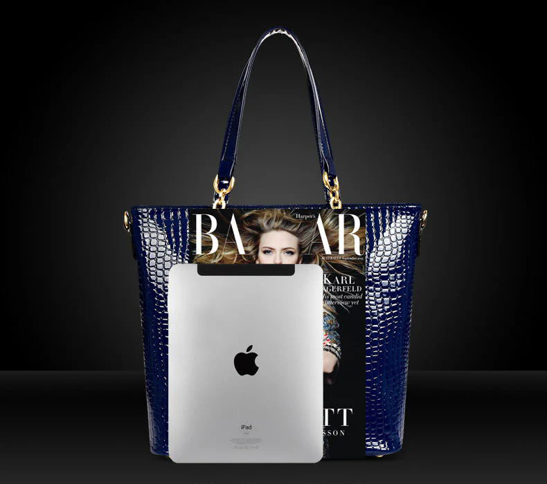 6 Pieces Leather Handbag Set Tote Shoulder Bag Clutch Purse Coin Wallet (Blue) - Image 6