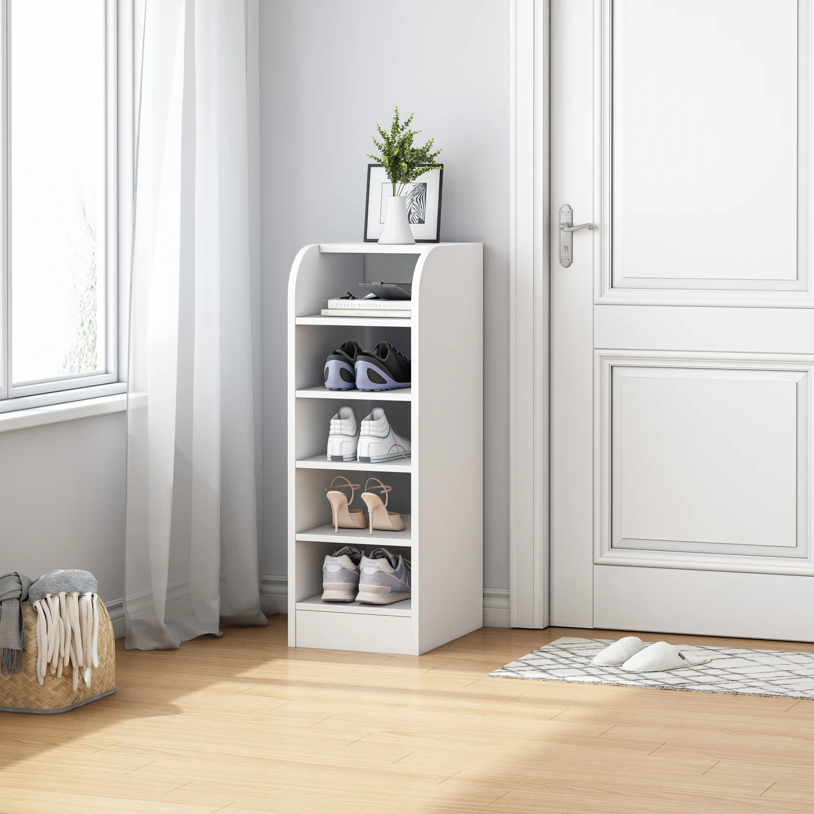 6-Tier Spacious Shoe Rack Wooden Storage Organizer Cabinet (White) - Image 6