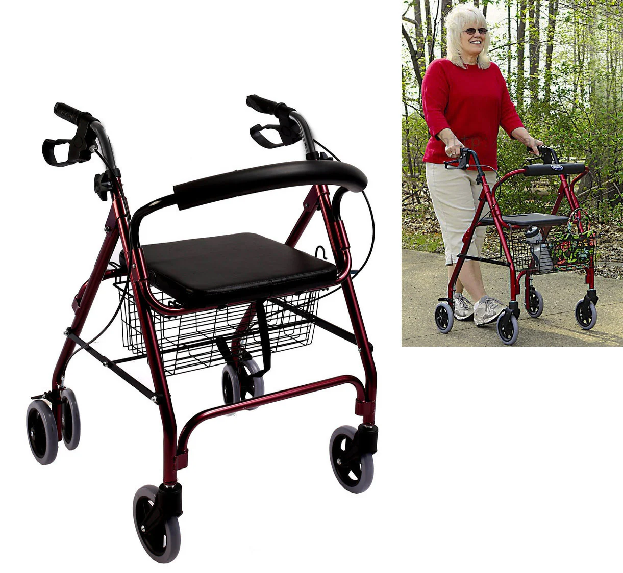 6-Wheel Senior's Foldable Rollator Mobility Walker Walking Frame with Seat - Image 10