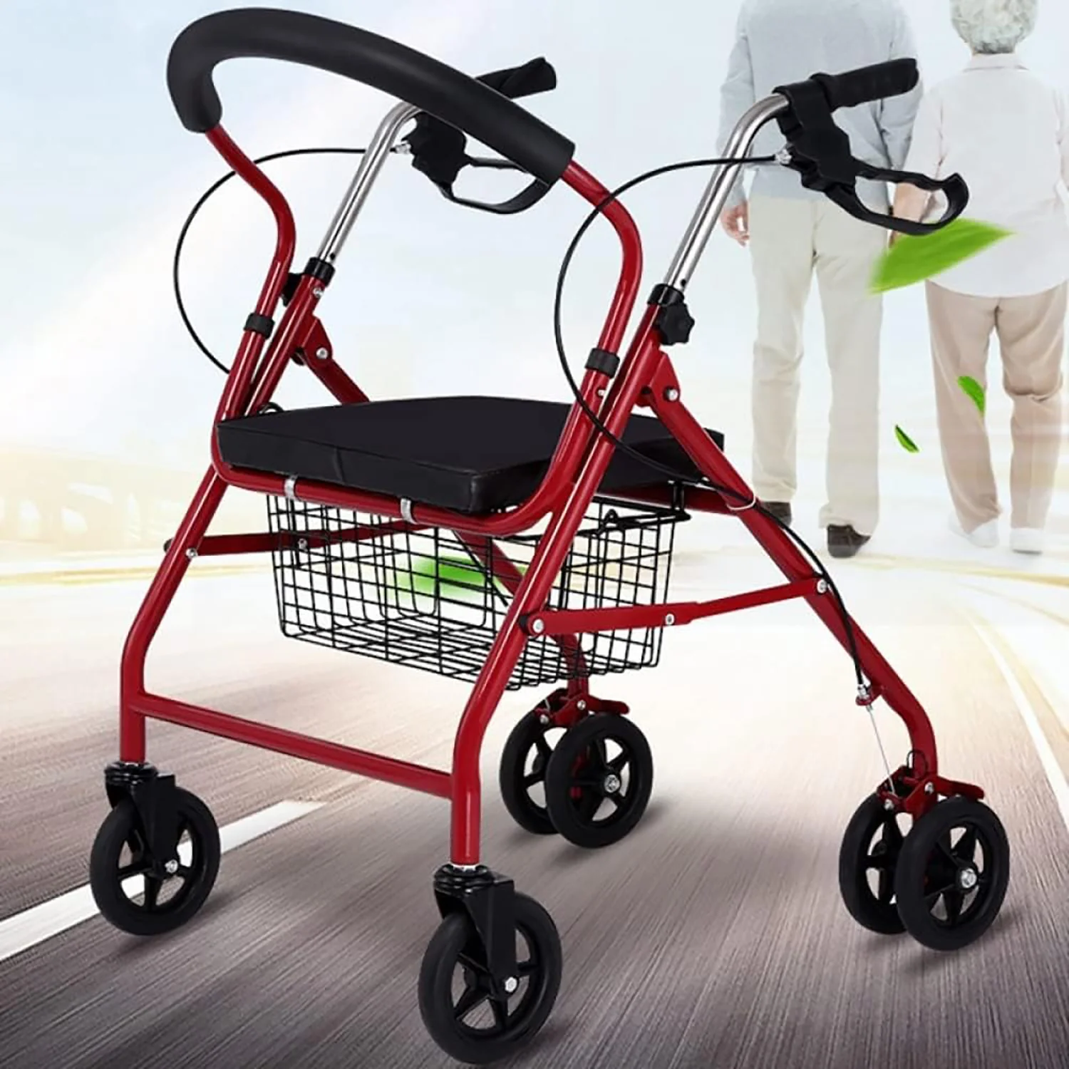 6-Wheel Senior's Foldable Rollator Mobility Walker Walking Frame with Seat - Image 3